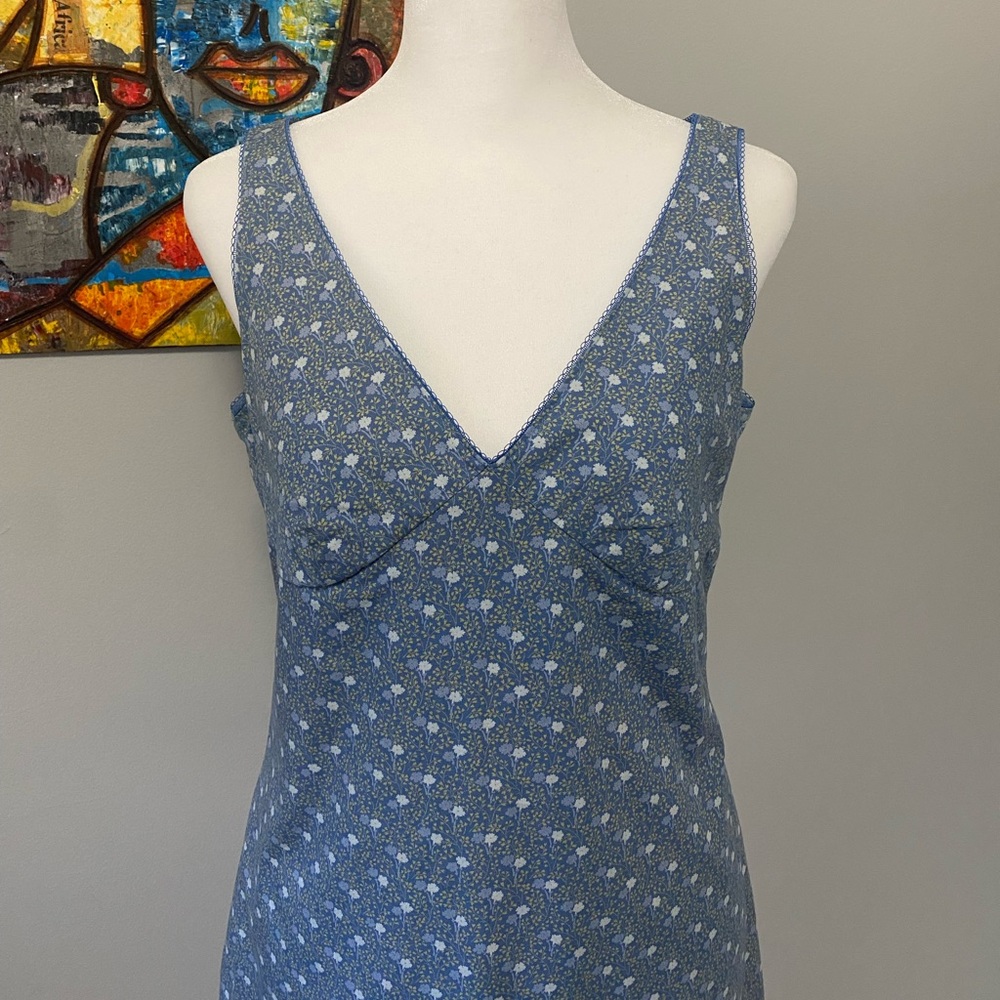 J. Crew Blue Floral Sleeveless V-Neck Dress